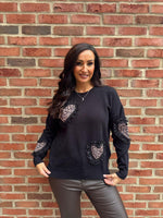 Black Leopard Lace Heart Knit Olivia